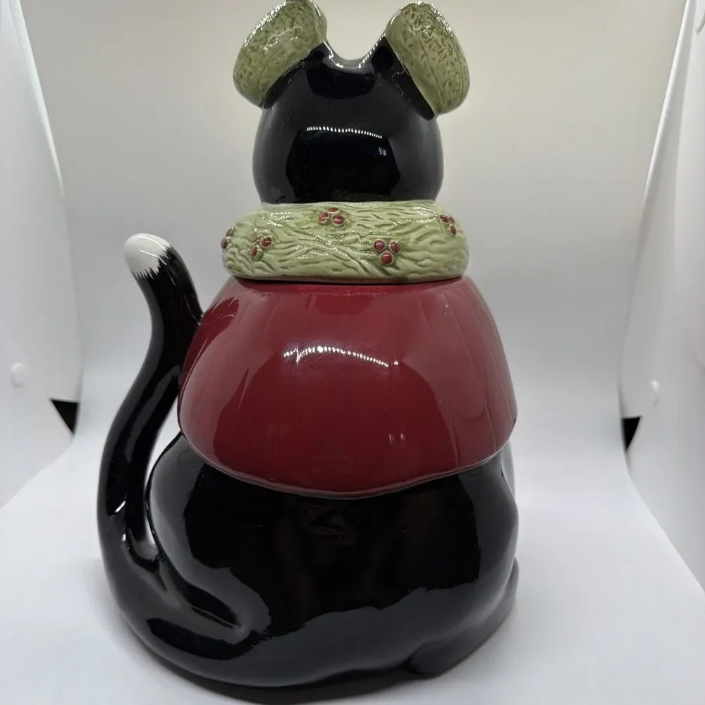 Sakura Fiddlestix Cozy Cat Holiday  Cookie Jar Earthenware Pre-owned